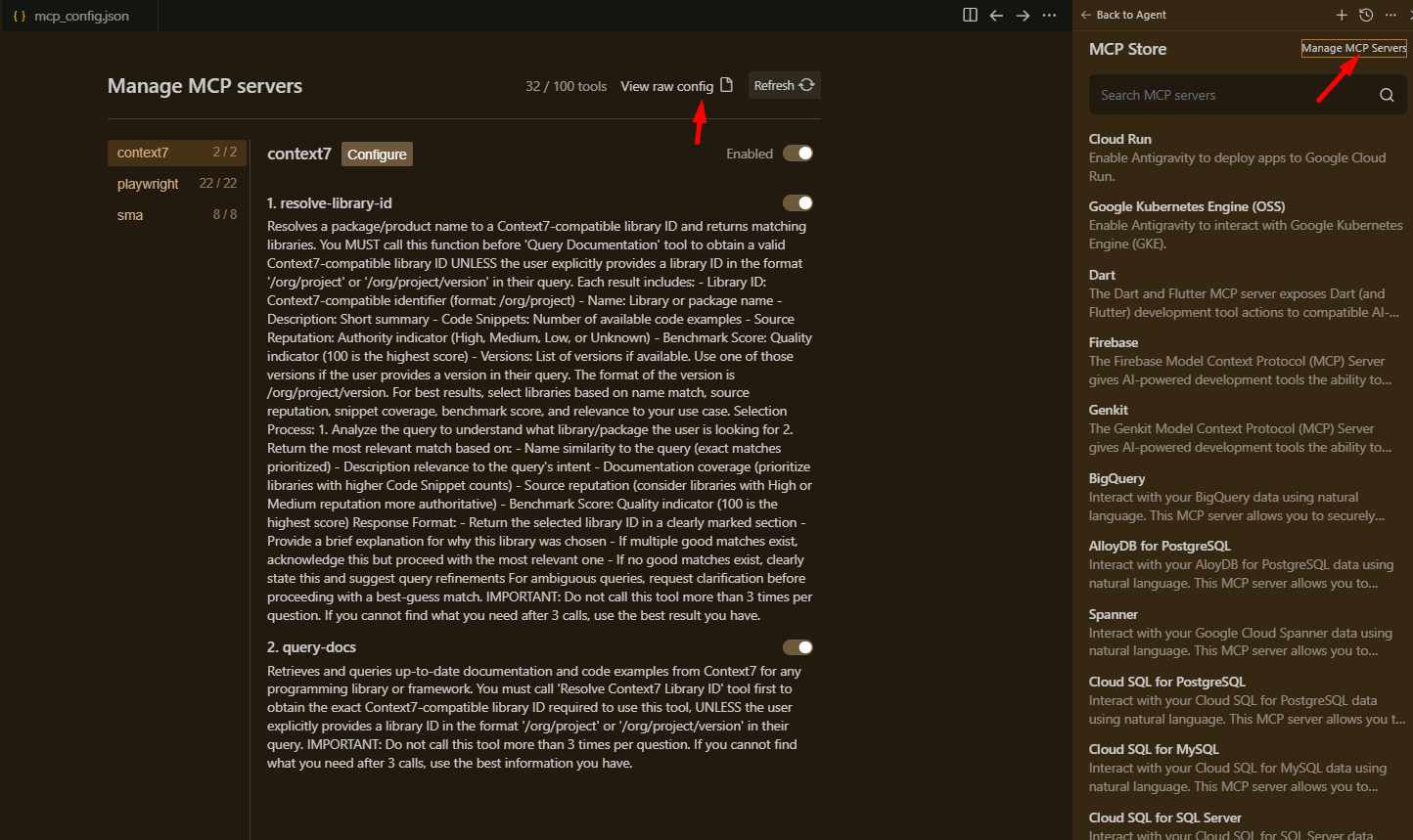 Vista para abrir la configuracion en crudo